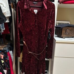 Elegant Long Sleeve Velvet Dress in Rich Burgundy
